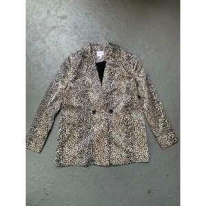 Nine West Blazer Jacket Size Medium  Leopard Print Lined Black Satin